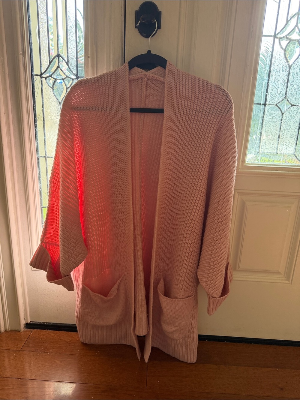 Women's Open-Front Pink Knit Cardigan Sweater